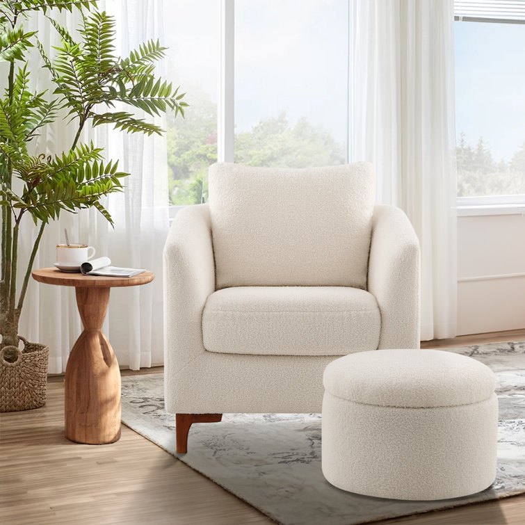 Willa Arlo Interiors Amold Upholstered Barrel Accent Armchair With Storage Ottoman and Pillow Reviews Wayfair
